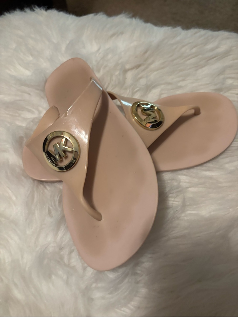 Michael Kors Blush Pink Jelly Thong Sandals with Gold MK Emblem